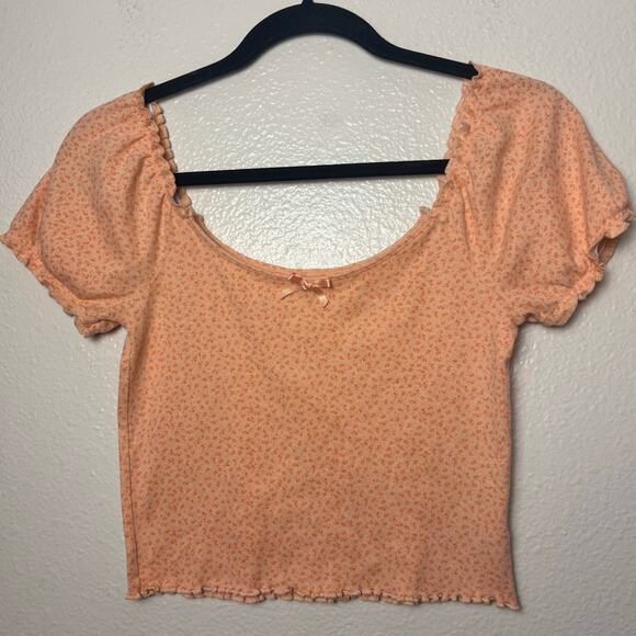 American Eagle Orange Floral Top woman's size small off the shoulder - Picture 5 of 16